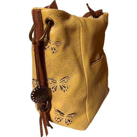 Vintage THE SAK COLLECTIVE Yellow Leather Hobo Shoulder Bag - Picture 12 of 16